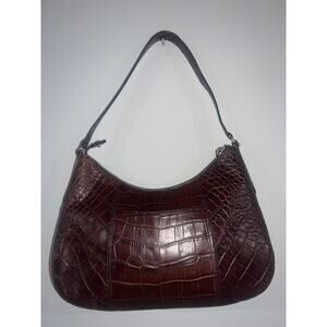 Monsac Tan Leather Shoulder Bag Purse Handbag Croc Pattern Vintage